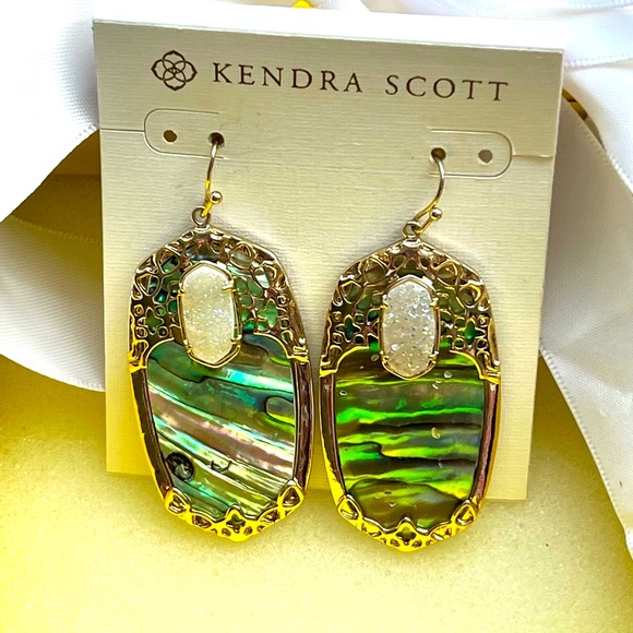NWOT Rare & Retired Kendra Scott Deva Earrings Abalone Iridescent Drusy Yellow G - Picture 8 of 17